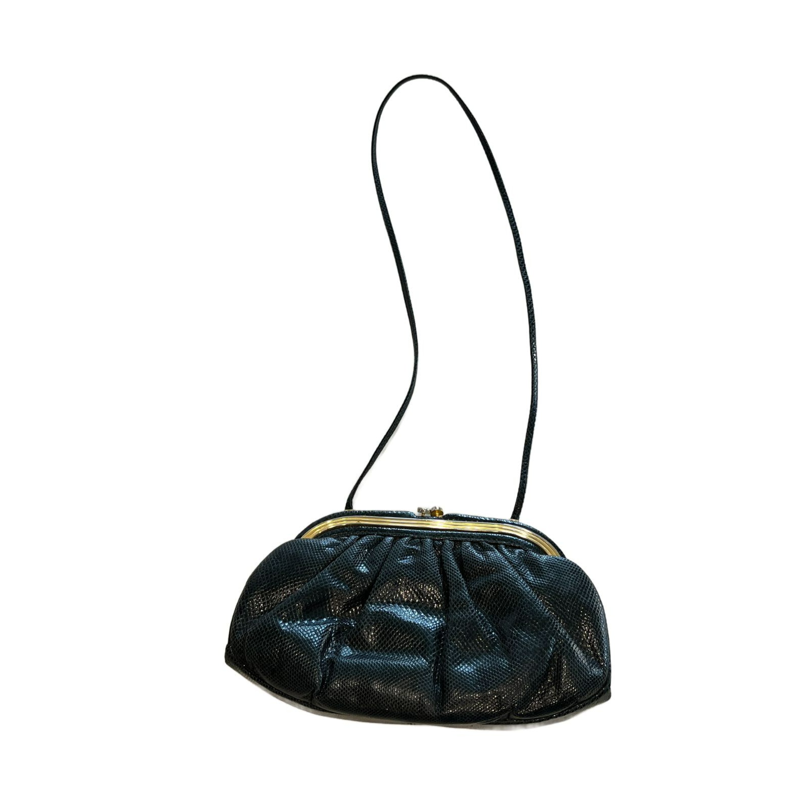 Vintage Judith Leiber Snakeskin Clutch Convertible Shoulder Bag Black Italy